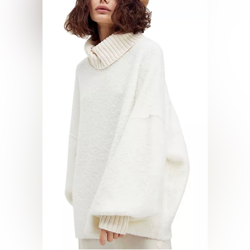 Free People Cream Cowl Neck Sweater